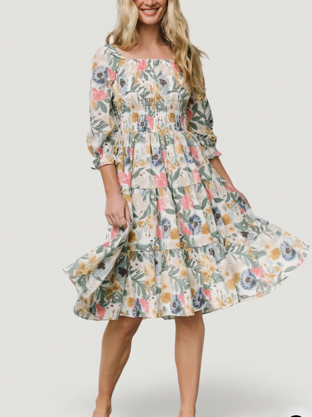 Baltic Born Marta Smocked Floral Tiered Midi Dress